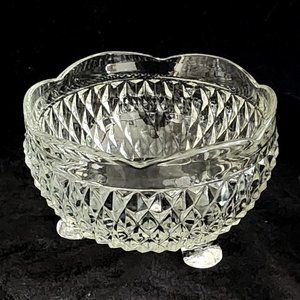 Vintage Indiana Glass Diamond Point 3 Toed Serving Bowl 5" scalloped rim footed